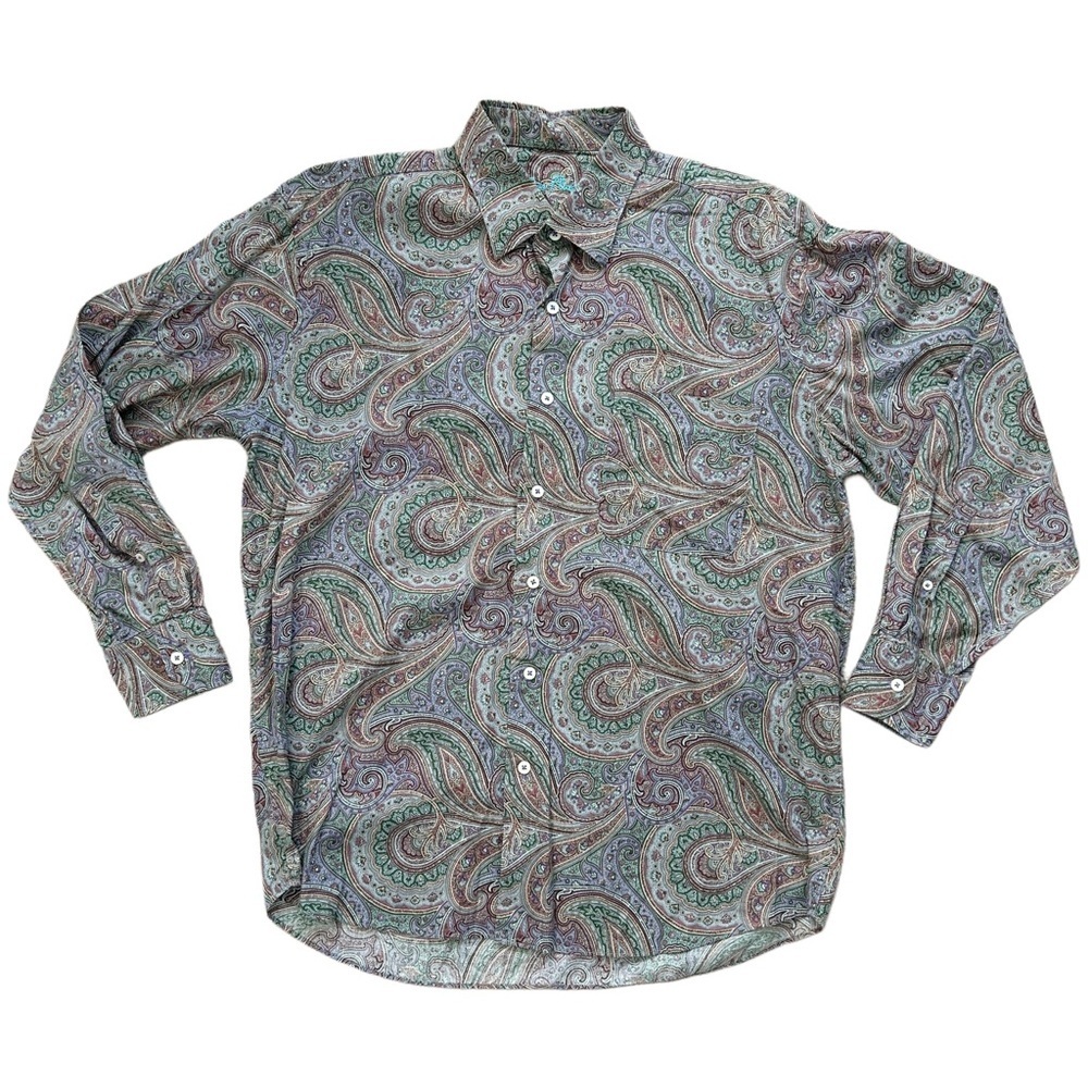 Alan Flusser Paisley Patterned Button Down Cotton Shirt Size Large